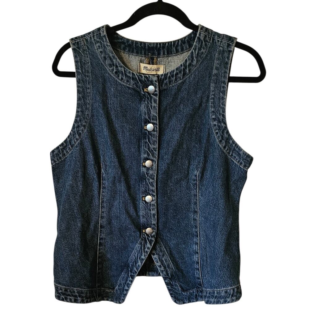 MADEWELL Fair Trade Denim Vest Size 12 Dark Wash Button Front Minimalist Top
